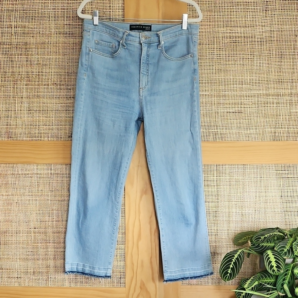 Veronica Beard Jackie 10" High Rise Straight Jeans Raw Hem 32